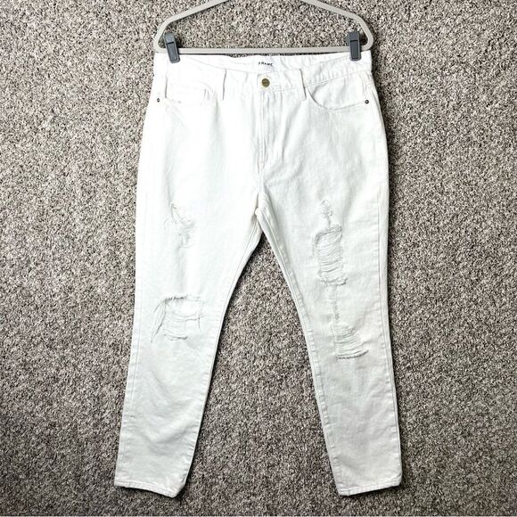Frame Jeans Women’s 30 Le Garçon Rumpled Distressed Mid-Rise Straight Fit NWT - Picture 1 of 8